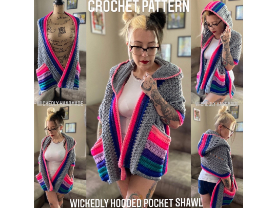 CROCHET PATTERN Wickedly Hooded Pocket Shawl CROCHET PATTERN WickedlyHandmade